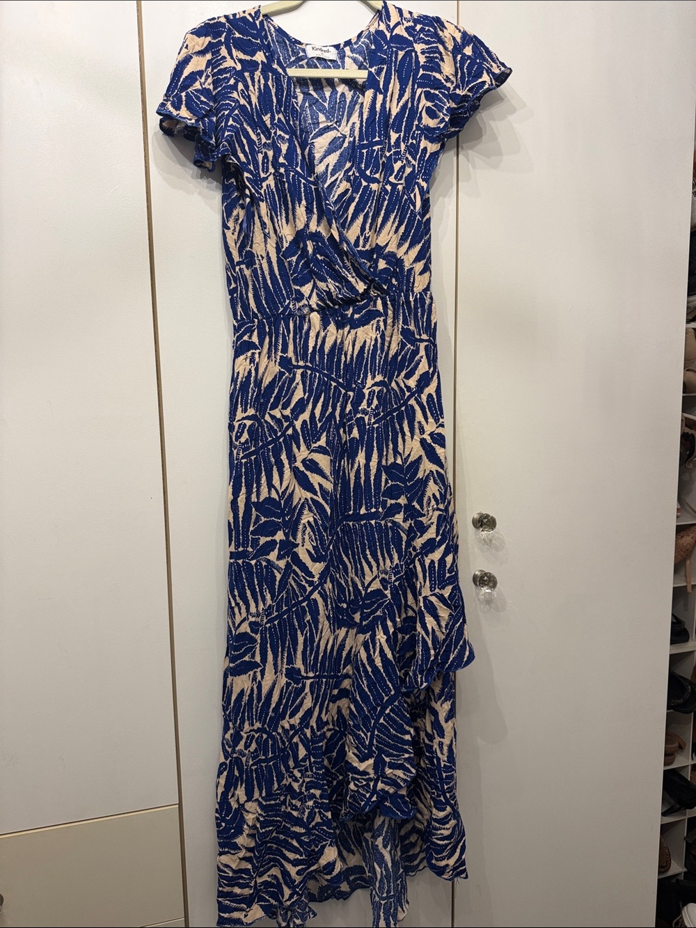 Blue and Cream Printed Wrap-Style Maxi Dress - Picture 1 of 5